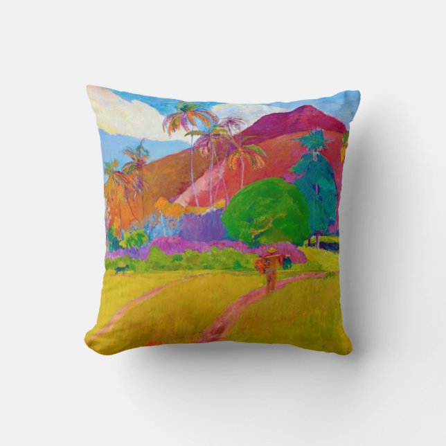 Tahitian Landscape, Gauguin Throw Pillow (Front)