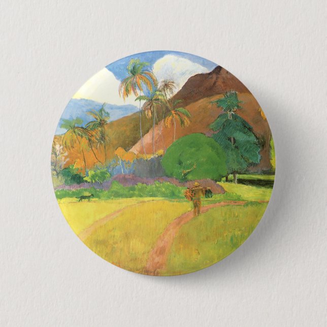 Tahitian Landscape, Mountains Tahiti, Paul Gauguin 2 Inch Round Button (Front)