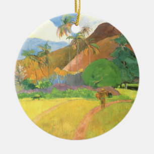 Tahitian Landscape, Mountains Tahiti, Paul Gauguin Ceramic Ornament