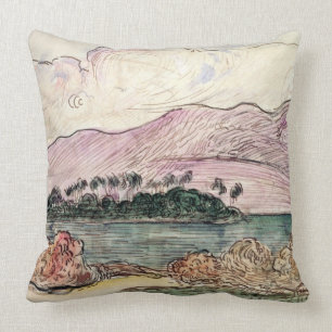 Tahitian Landscape (w/c on paper) Throw Pillow