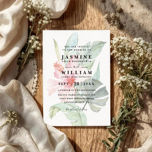 Tahitian Tropical Floral Elegant QR Code Wedding Invitation