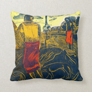 Tahitian Women and Dog, Gauguin Throw Pillow