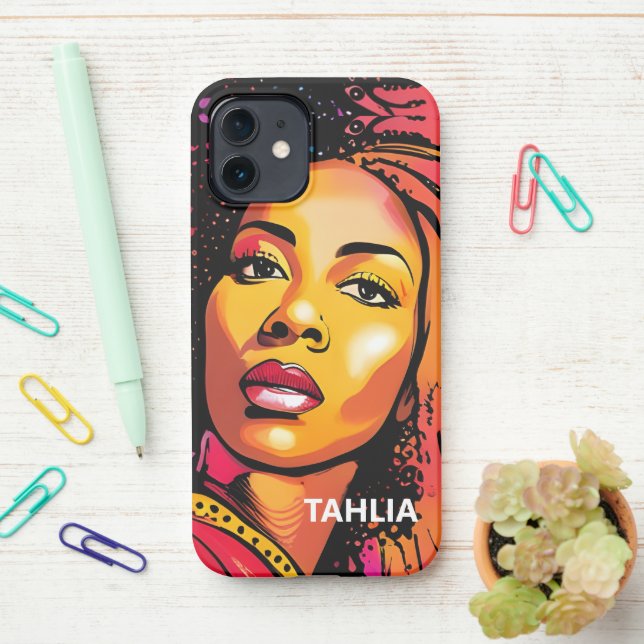 Tahlia Beautiful Black Woman Pop Art Style iPhone Case (On Desk)