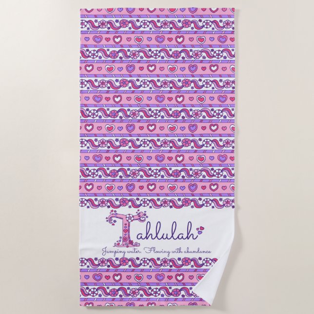 Tahlulah name meaning flower heart pink towel (Front)