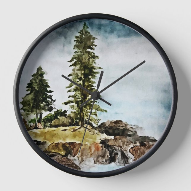 Tahoe lake Watercolor Landscape Clock (Front)