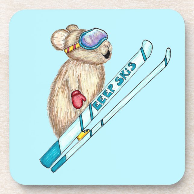 Tahoe Pika Skier Illustration Coaster (Front)