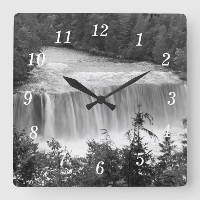 Tahquamenon Upper Falls Grayscale Wall Clock (Front)