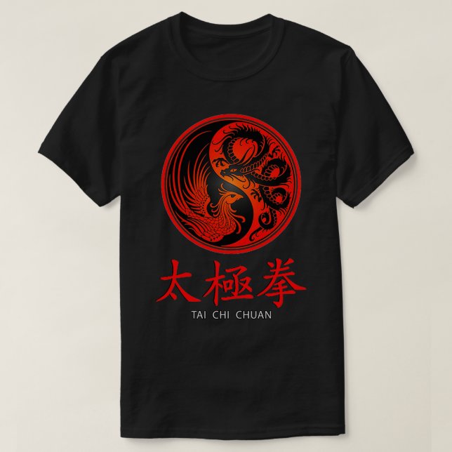 Tai Chi Chuan Yin Yang Art Dragon and Crane T-Shirt (Design Front)
