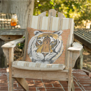 Tai Chi Tiger Acrylic Painting, Digital Enh. Outdoor Pillow
