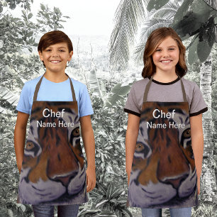Tai Chi Tiger Chef (Name Here) Kids Artsy Brown Apron