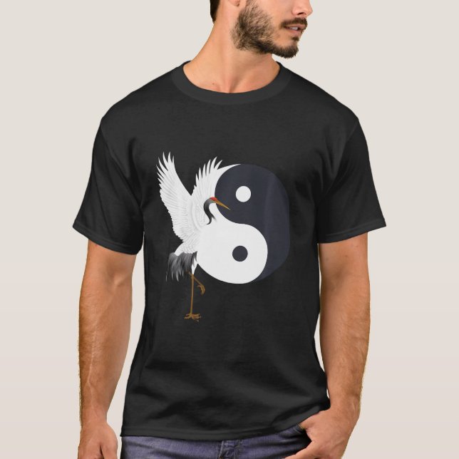 Tai Chi White Crane Yin Yang Qi Gong Chinese White T-Shirt (Front)