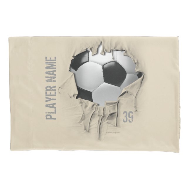 Taie d'oreiller blanche personnalisée par football (devant)