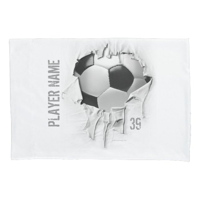 Taie d'oreiller blanche personnalisée par football (devant)