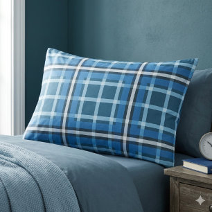 Taie d'oreiller bleu tartan à carreaux
