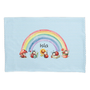 Taie d'oreiller Ladybugs et Rainbow Blue Dot pour