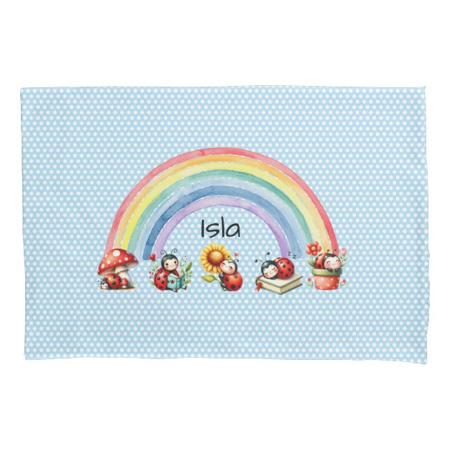 Taie d'oreiller Ladybugs et Rainbow Blue Dot pour  (devant)