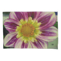 Taie d'oreiller pourpre et verte de dahlia