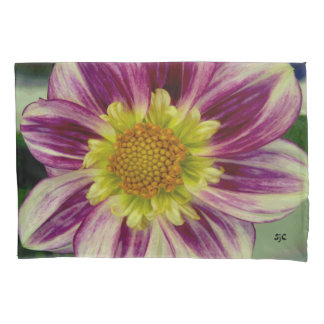 Taie d'oreiller pourpre et verte de dahlia