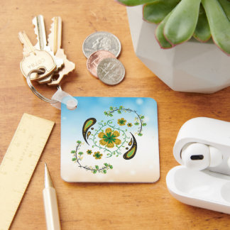 Taiji Flower, Floral Yin Yang Harmony Keychain