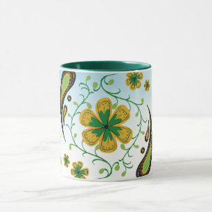 Taiji Flower – Green & Yellow Floral Art Mug