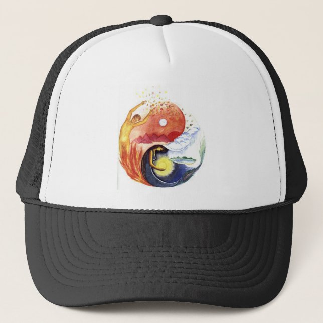Taijitu illustrating polarity trucker hat (Front)