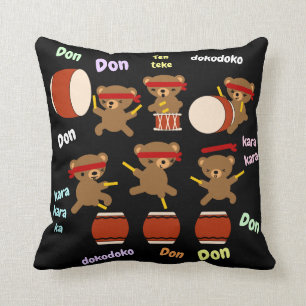 Taiko Drum Gifts Cute Bears Drumming Decor Custom Throw Pillow