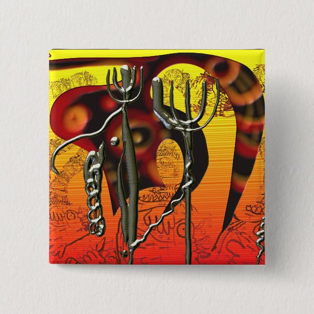 Tail and tridents 2 inch square button (Front)