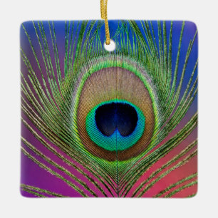 Tail feather of a peacock ceramic ornament