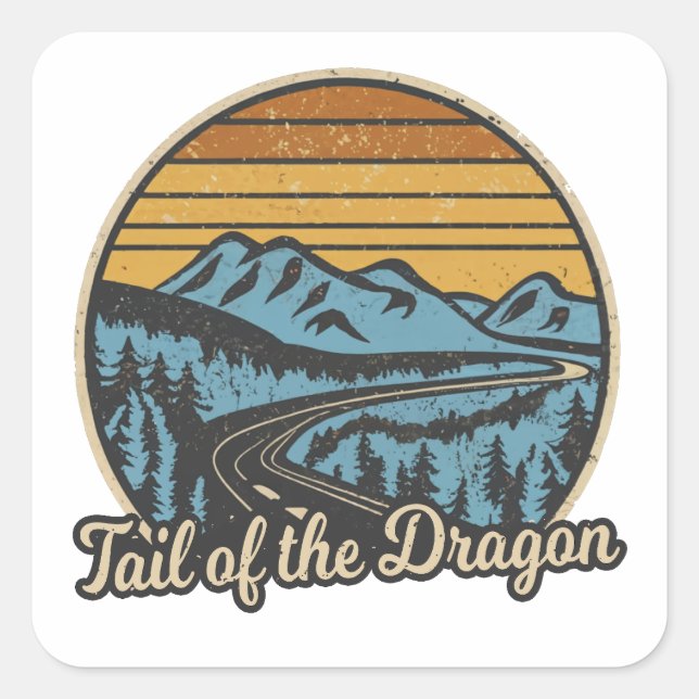 Tail Of The Dragon Retro Square Sticker (Front)