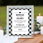 Tailgate Celebrate Black Wedding Shower Game Poster<br><div class="desc">Casual but sophisticated barbecue themed "Tailgate & Celebrate" couples wedding shower Jenga "Marriage is about Balance" sign for a couple features a little pig motif, custom text in western style fonts, and a scroll and stripe design elements. Black and white design and text with coordinating gingham summer tablecloth plaid pattern...</div>