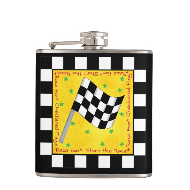 Tailgating Race Chequered Flag Name Personalized Hip Flask (Front)