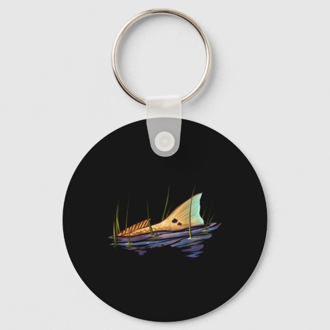Tailing Redfish Red Drum Fish Shirt Redfish Tail  Keychain (Front)