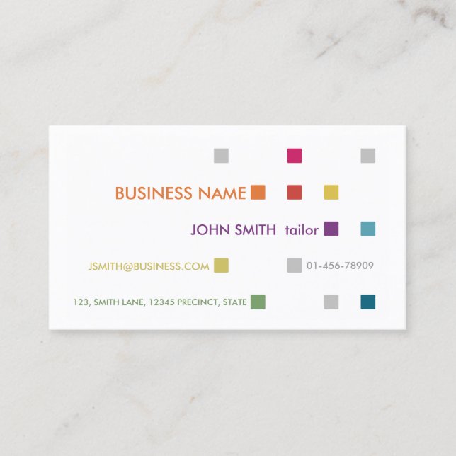 Tailor Business Card Bright Squares (Front)