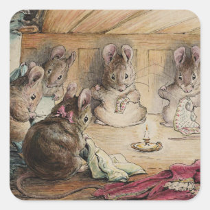 Tailor Mice Sewing a Waistcoat Beatrix Potter 1902 Square Sticker
