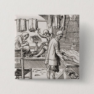 Tailor, reproduction of a woodcut 2 inch square button