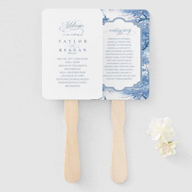 Tailored Black & White Wedding Program ID1090 Hand Fan (Front and Back)