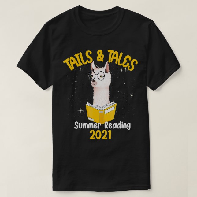 Tails And Tales Summer Reading 2021 Llama Book Lov T-Shirt (Design Front)