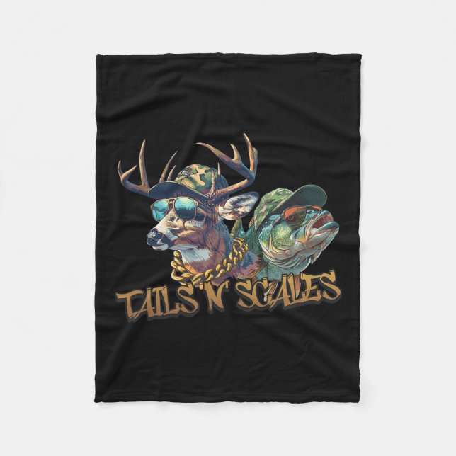 Tails N Scales Funny Hunting Father Day Love Fishi Fleece Blanket (Front)