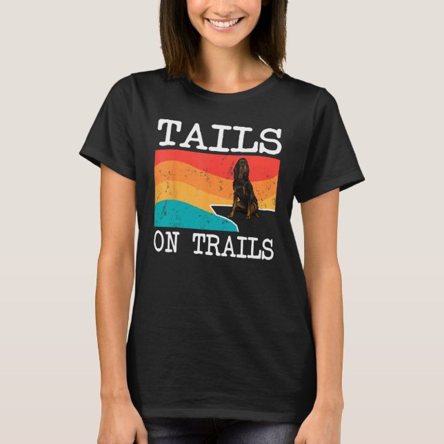 Tails On Trails Gordon Setter Dog Funny Hiking T-Shirt (Front)