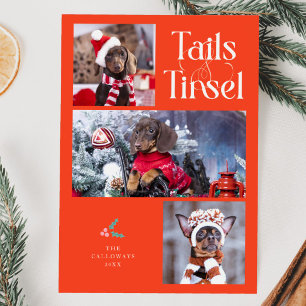 Tails & Tinsel Dog Photo Retro Red Christmas Holiday Card