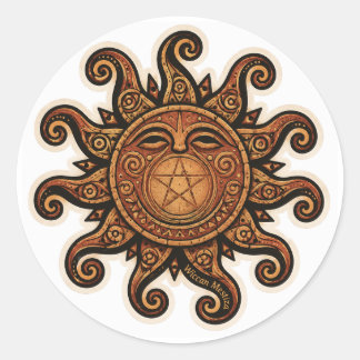 Taíno-Inspired Sol de Jayuya & Wiccan Pentagram Classic Round Sticker