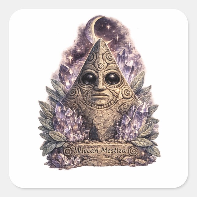 Taíno-Inspired Three-Pointed Cemí Mystical Wiccan Square Sticker (Front)
