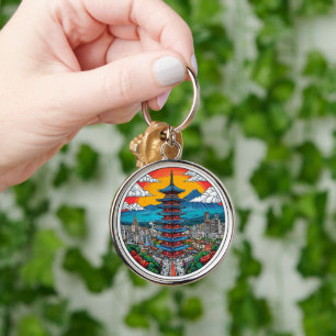 Taipei city Modern Cityscape at Sunset Keychain