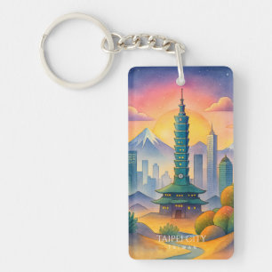 Taipei City Taiwan Skyline Watercolor Keychain