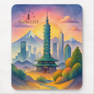 Taipei City Taiwan Skyline Watercolor Mouse Pad