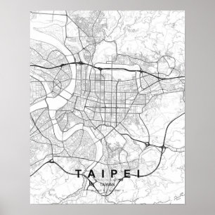 Taipei Minimalist Map (Black & White) Poster