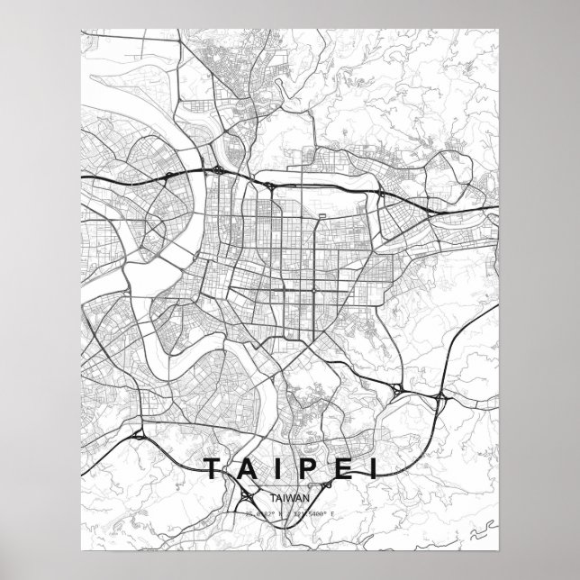 Taipei Minimalist Map (Black & White) Poster (Front)