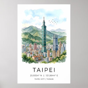 Taipei Skyline Art Print Watercolor Cityscape