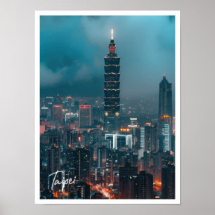Taipei skyline at dusk Art travel famous place Poster