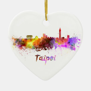 Taipei skyline in watercolor ceramic ornament